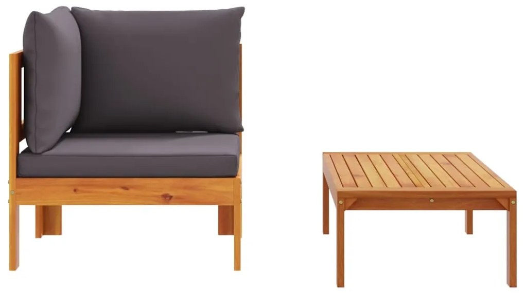 2 pcs conjunto de sofás de jardim c/ almofadões acácia maciça