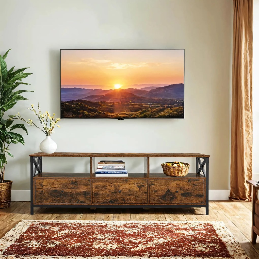 Móvel para TV em estilo industrial com 3 gavetas 147 x 40 x 50 cm (C x L x A) castanho vintage-preto