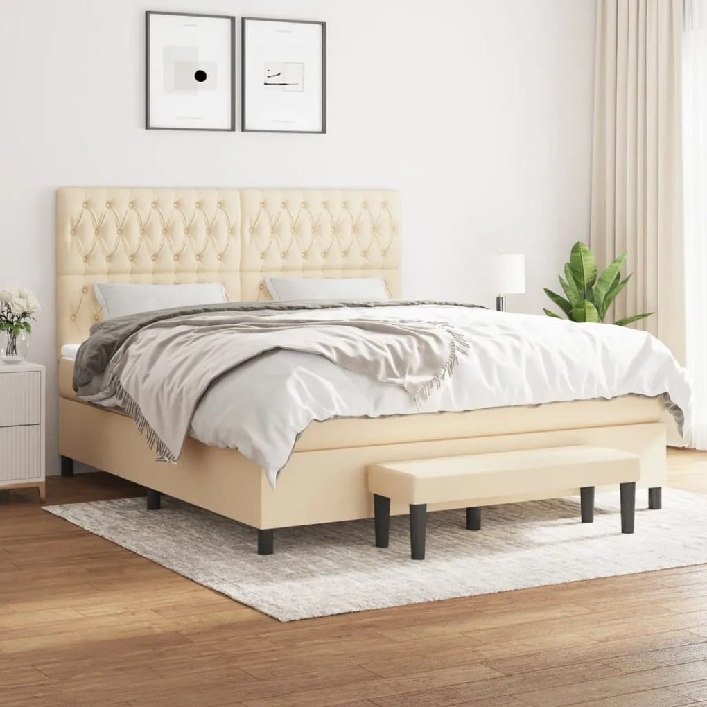 vidaXL Cama com molas/colchão 180x200 cm tecido cor creme