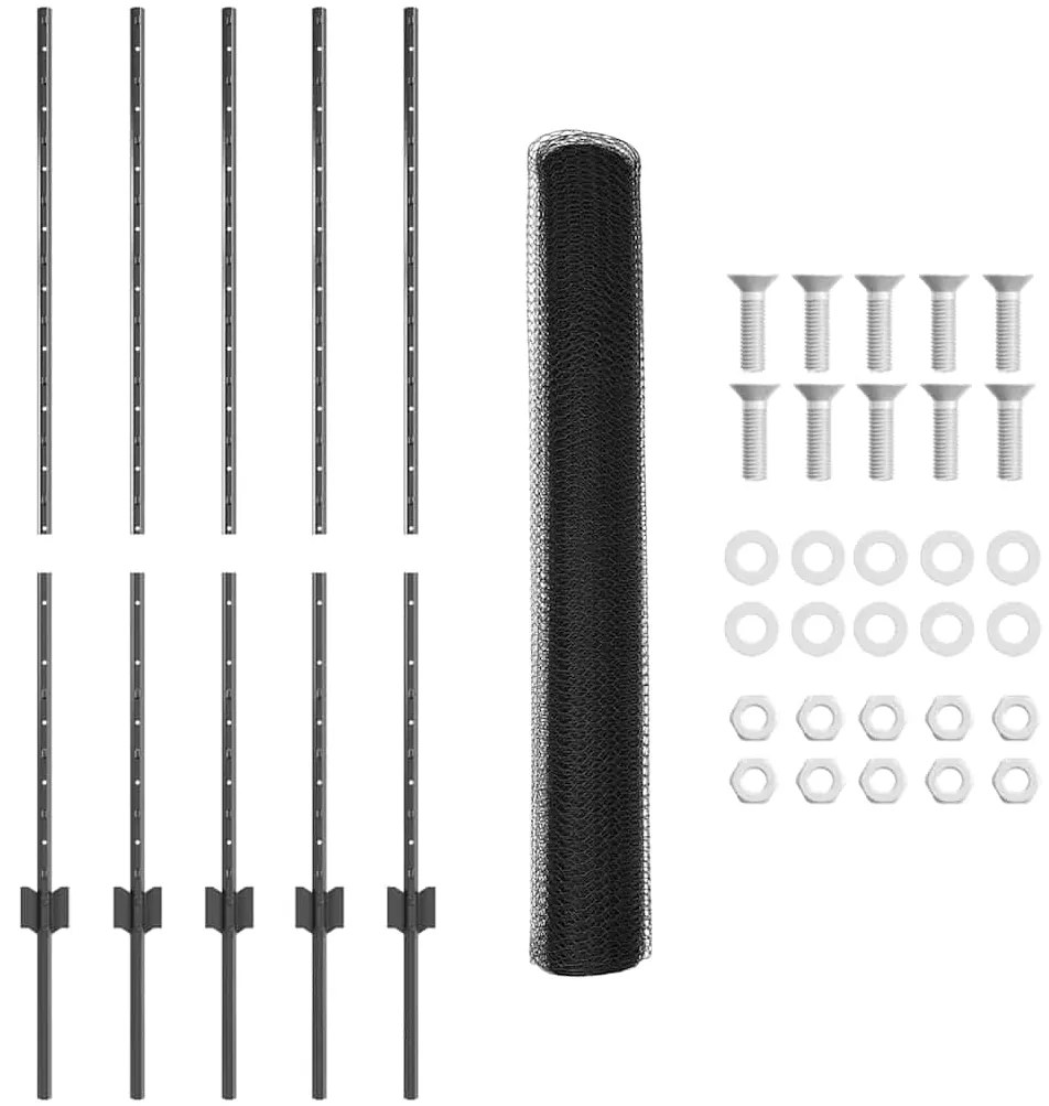Postes de Cerca vidaXL 10 pcs U-Channel Cinza 120 cm Aço