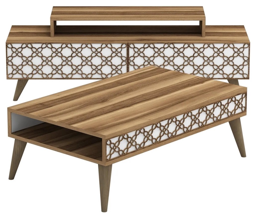 Conjunto de Mobiliário de Sala de Estar City – Nogueira/Branco – Tv Un