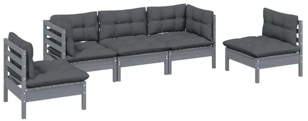 5 pcs conjunto lounge de jardim c/ almofadões pinho maciço