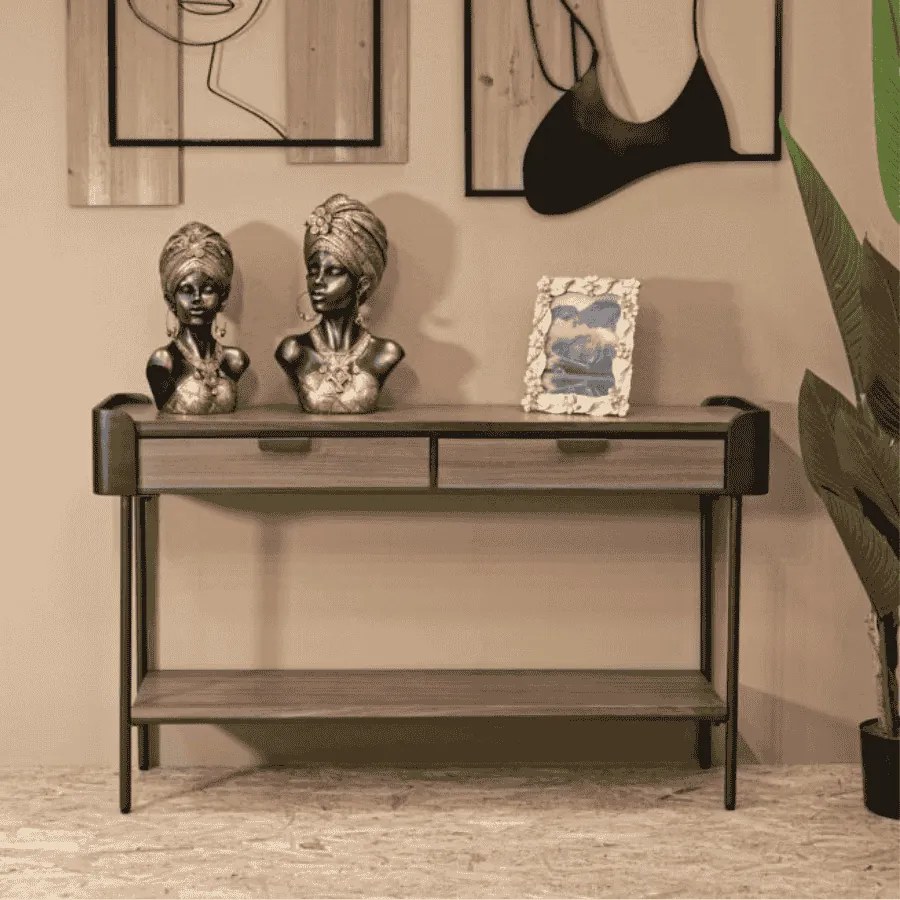 MESA CONSOLA TORONTO CINZENTO E CASTANHO 120X31X72 CM