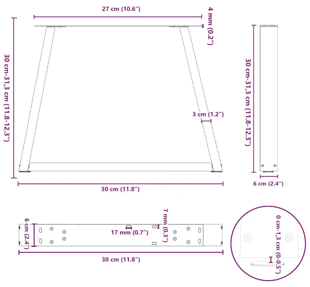 Pés para mesa de centro em V 2 peças preto 30x(30-31,3) cm aço