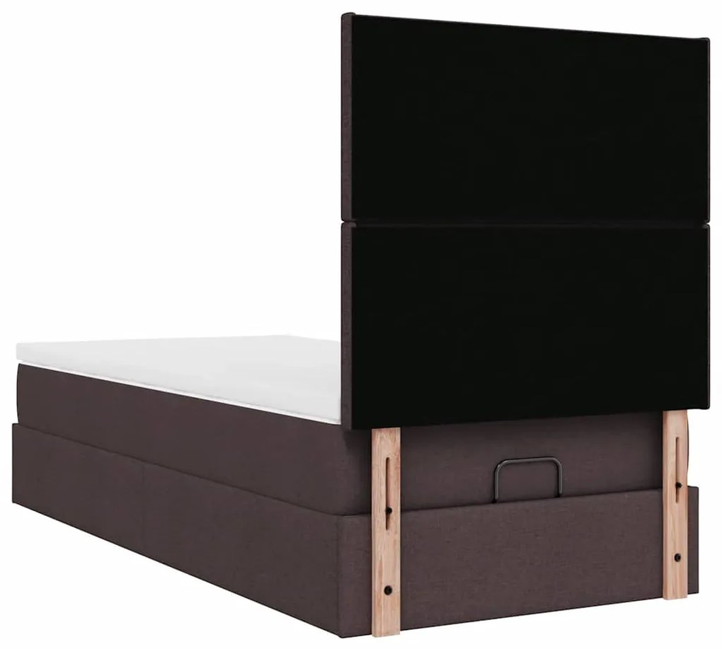 Cama otomana com colchão 100x200 cm tecido castanho escuro