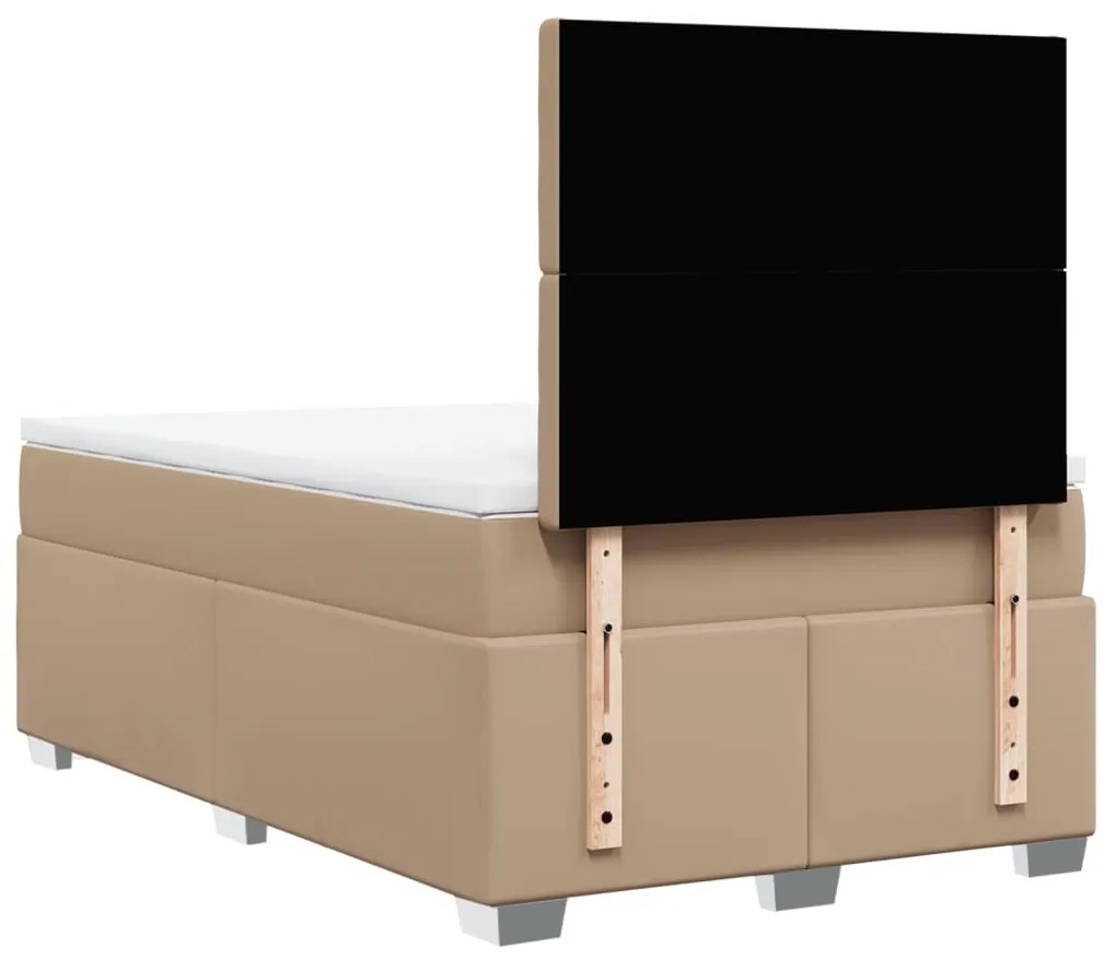 Cama boxspring c/ colchão 120x190cm couro artificial cappuccino