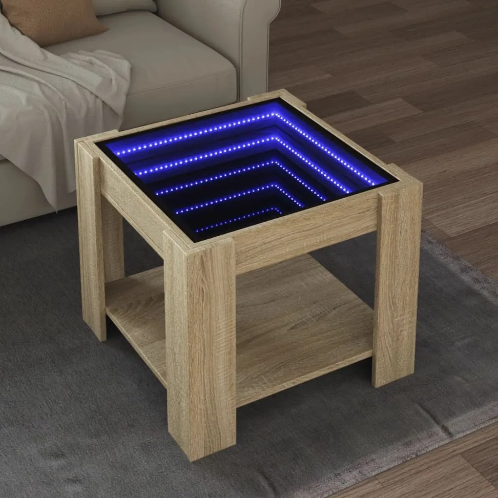 vidaXL Mesa de centro c/ LEDs 53x53x45 cm derivados de madeira
