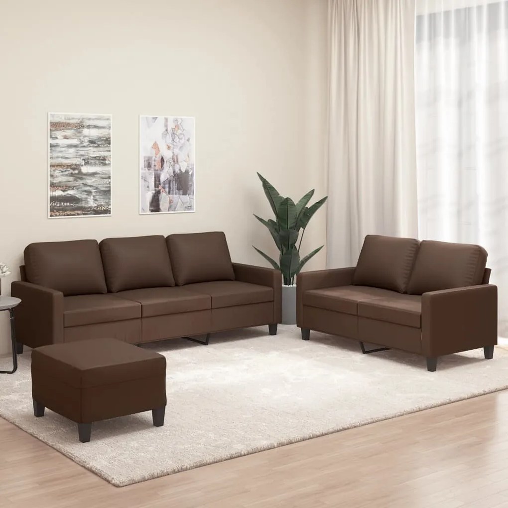 vidaXL 3 pcs conjunto de sofás c/ almofadões couro artificial castanho