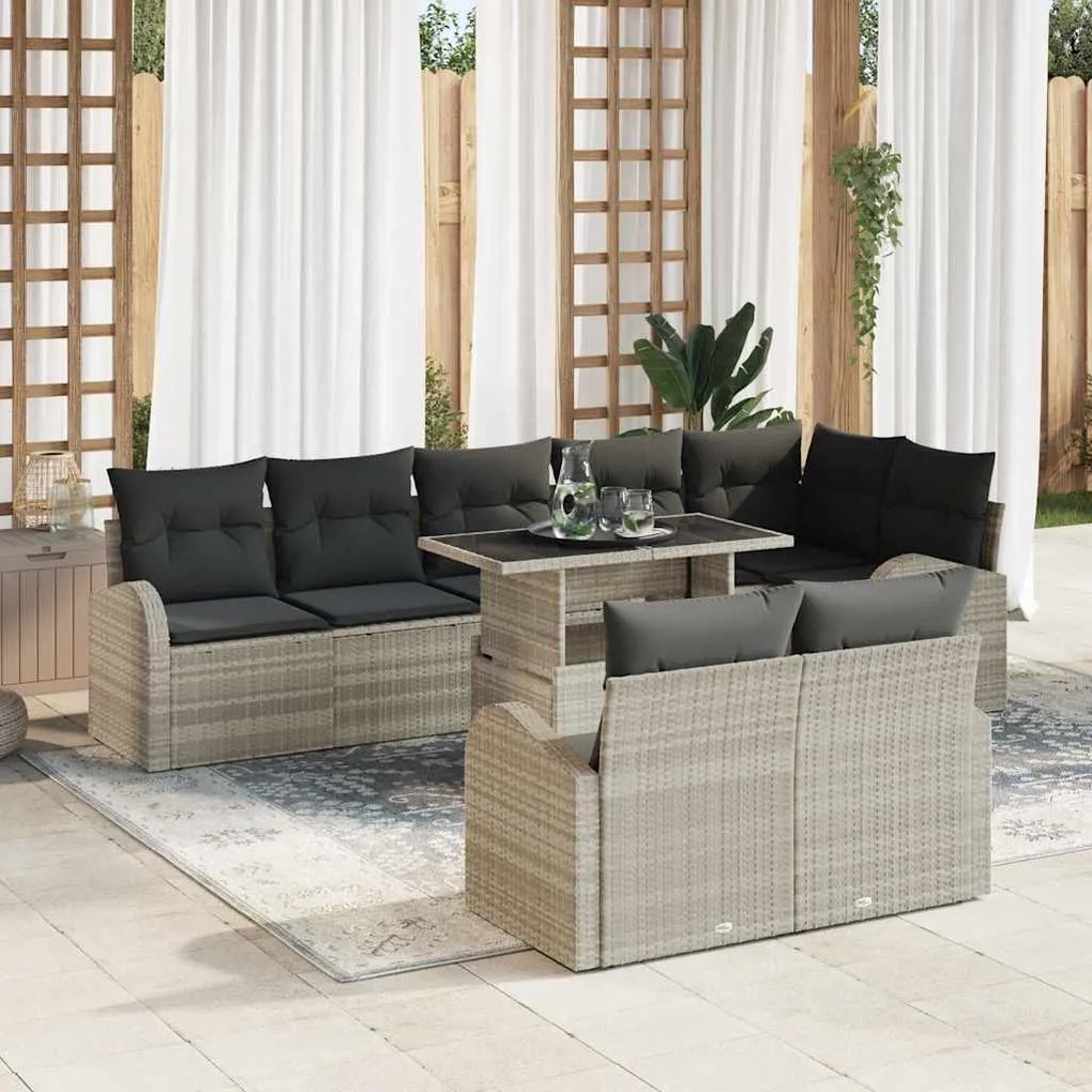 vidaXL Conjunto de Sofá de Jardim de 9 Peças com Almofadas Cinza Claro em Rattan Sintético