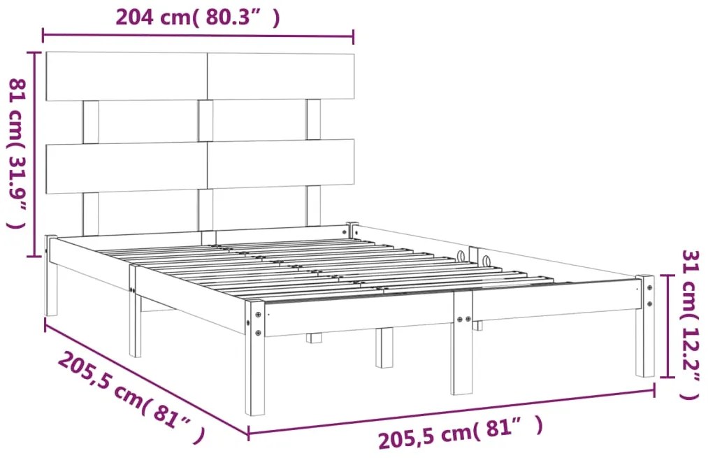 Estrutura de cama 200x200 cm madeira maciça cinzento
