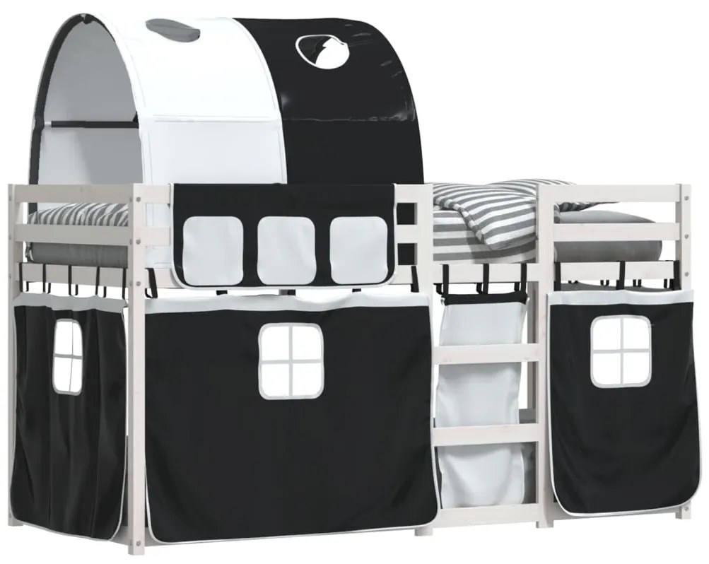 Beliche com cortinas 90x190 cm pinho maciço branco e preto