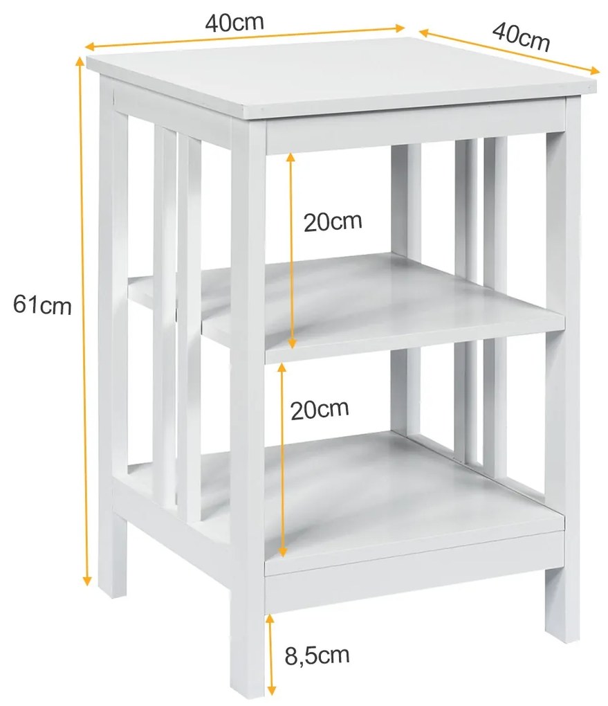 Mesa de cabeceira ou Mesa de apoio com barras de reforço Mesa de apoio para sofá para quarto Sala de estar Corredor 40 x 40 x 61 cm Branca