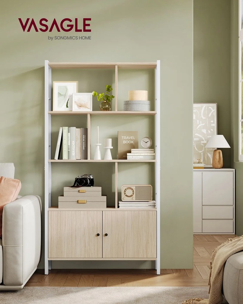 Estante com 4 prateleiras abertas 30 x 74 x 154,5 cm em bege natural e branco