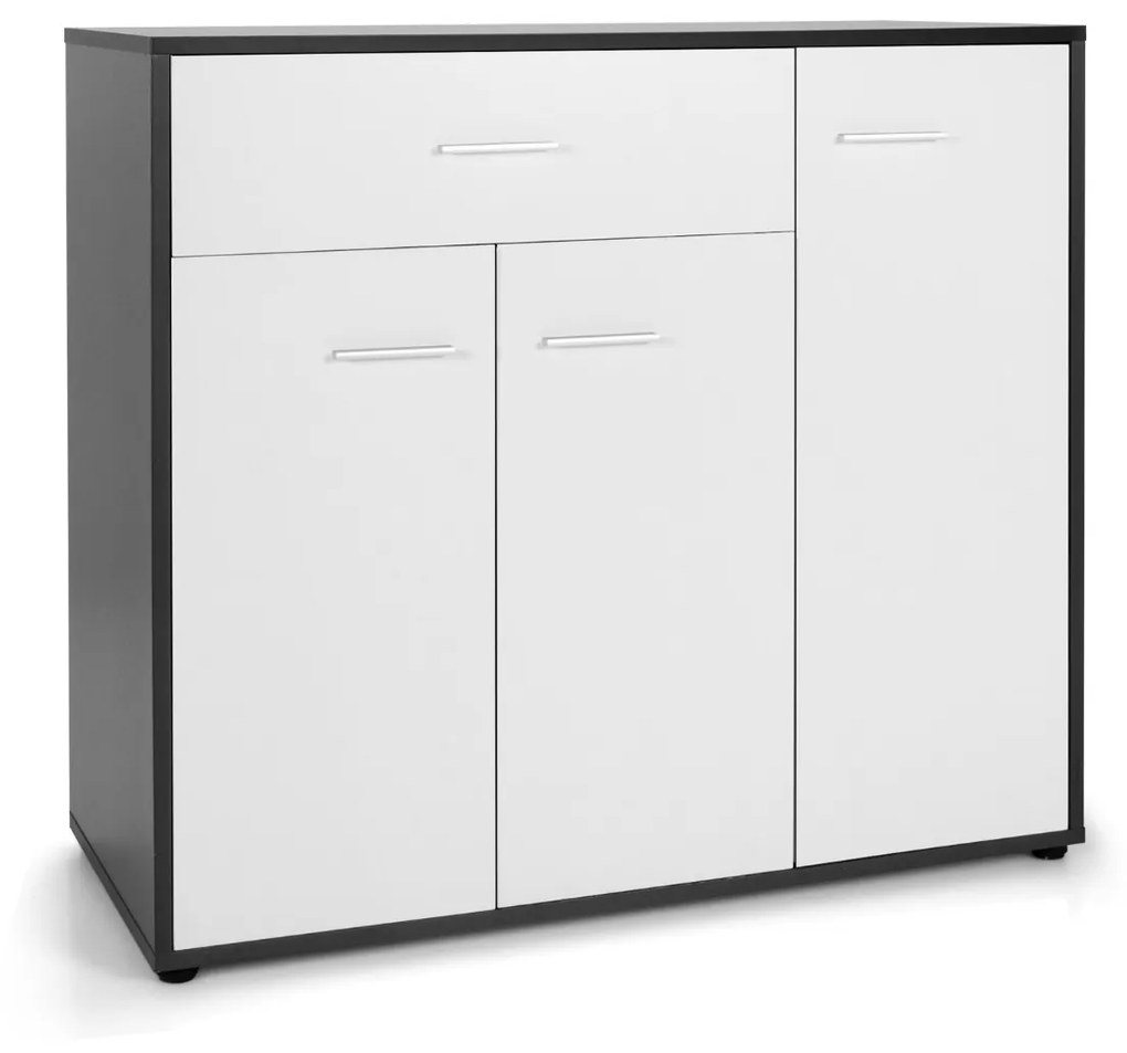 Aparador moderno de chão com 3 portas, dispositivo anti-queda e Estante ajustável para cozinha, sala de jantar, hall de entrada 88 x 40 x 80 cm Preto