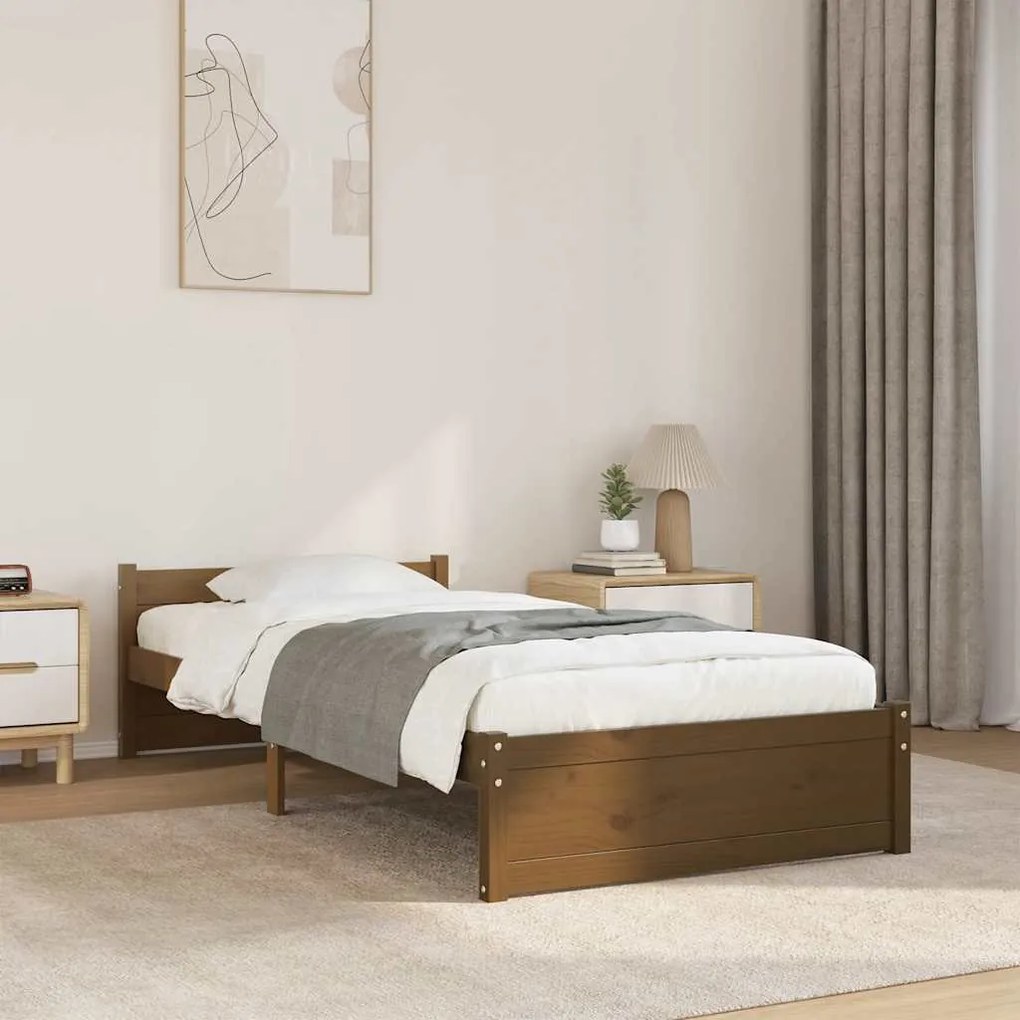 Estrutura de cama solteiro 90x190cm madeira maciça castanho mel