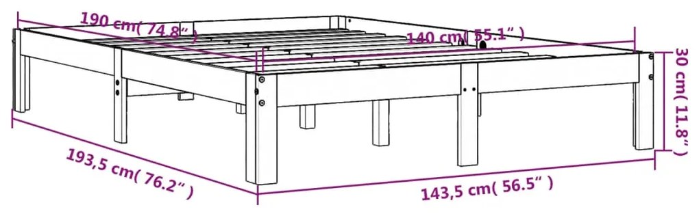 Estrutura de cama 140x190 cm madeira pinho maciça castanho cera