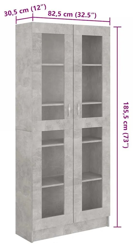 Armário vitrine 82,5x30,5x185,5cm derivados madeira cinzento