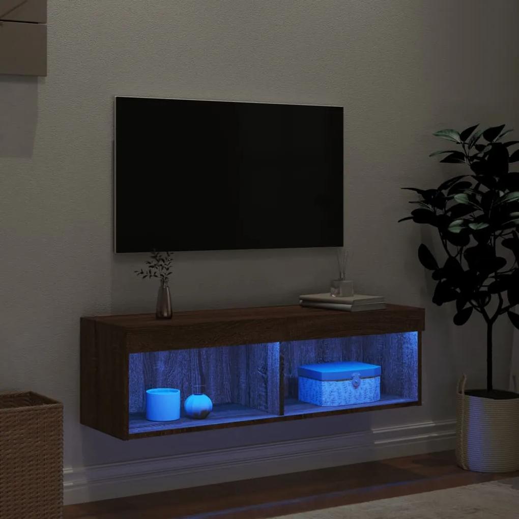 Móvel de TV com luzes LED 100x30x30 cm carvalho castanho