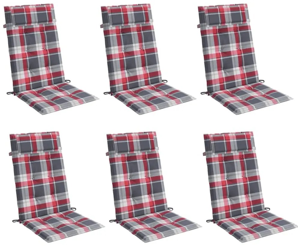 Almofadões p/ cadeira encosto alto 6 pcs oxford xadrez vermelho