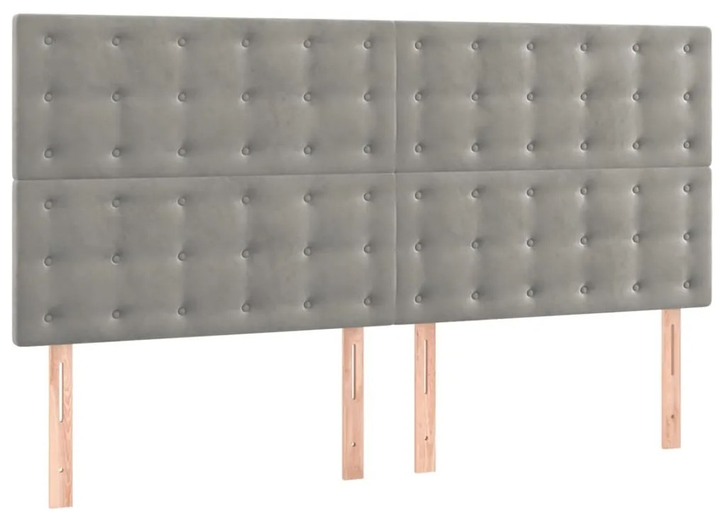 Cama com molas/colchão 200x200 cm veludo cinzento-claro