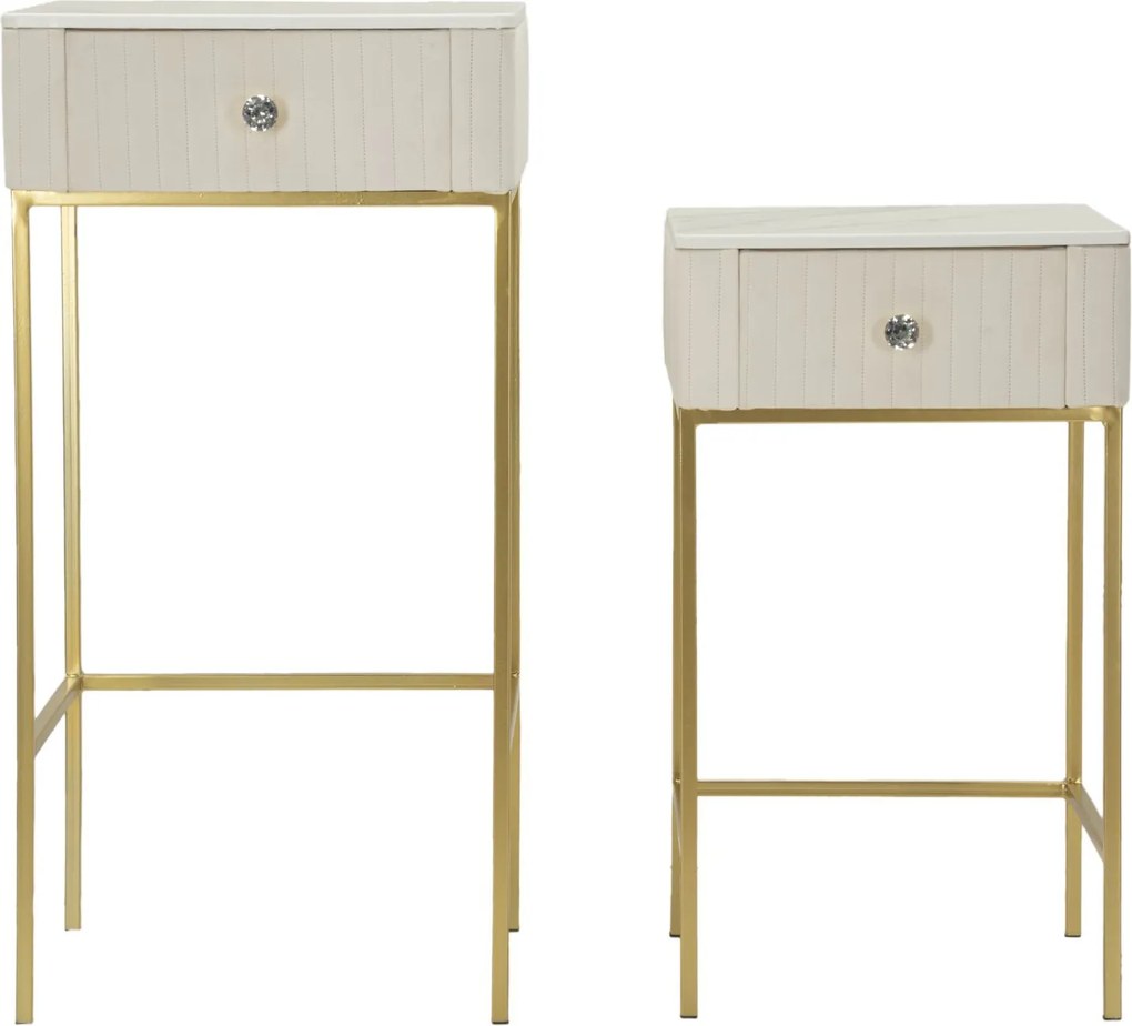 CONJUNTO DE MESAS ALTAS 2 PEÇAS Ø45X90-40X70 CM CREME E DOURADO