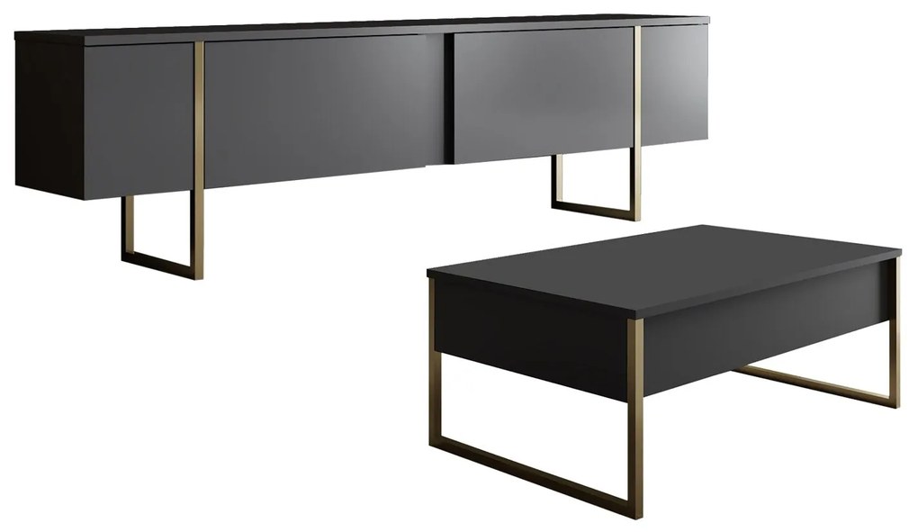 Conjunto de Mobiliário de Sala de Estar Luxe Set – Antracite e Dourado