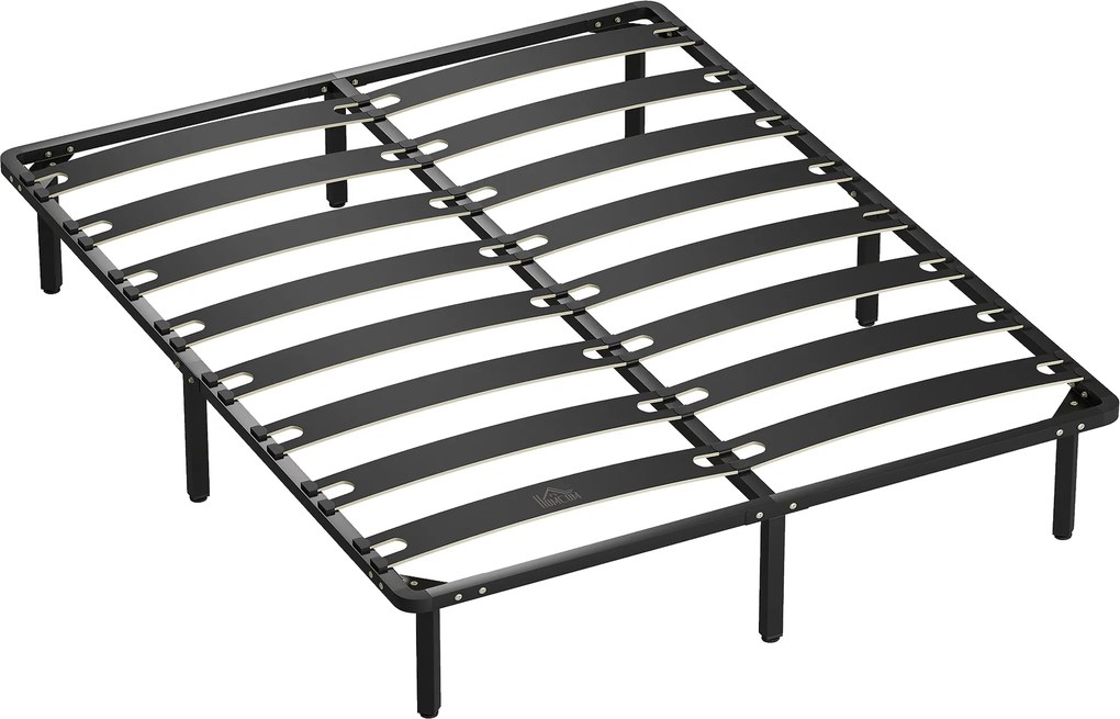 HOMCOM Estrutura de Cama 160x200 cm com Espaço de Armazenamento Abaixo e Ripas de Álamo Fácil de Montar Carga 350 kg Preto | Aosom Portugal