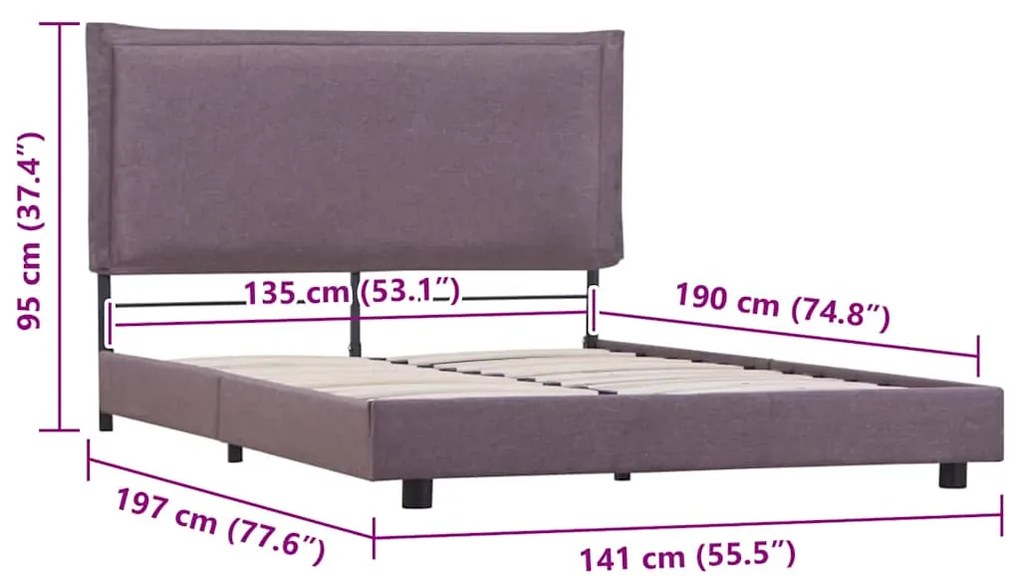 Estrutura para cama sem colchão Taupe Tecido 135x190 cm