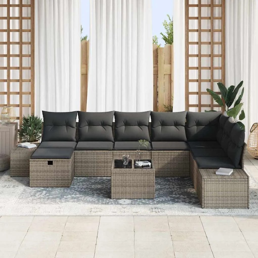Conjunto de Sofá de Jardim de 9 Peças com Almofadas Cinza Rattan Sinté