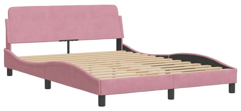 Estrutura de cama c/ luzes LED 140x200 cm veludo rosa