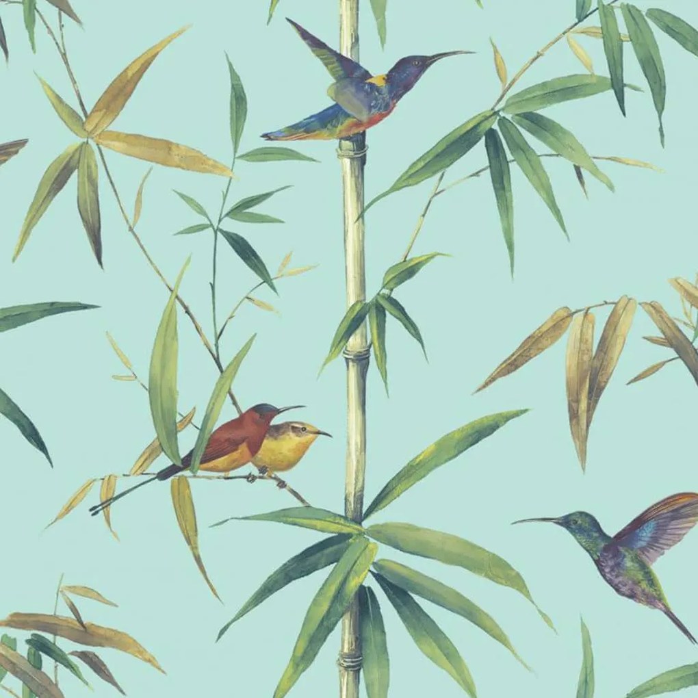 431355 Noordwand Papel de parede Kolibri and Bamboo turquesa