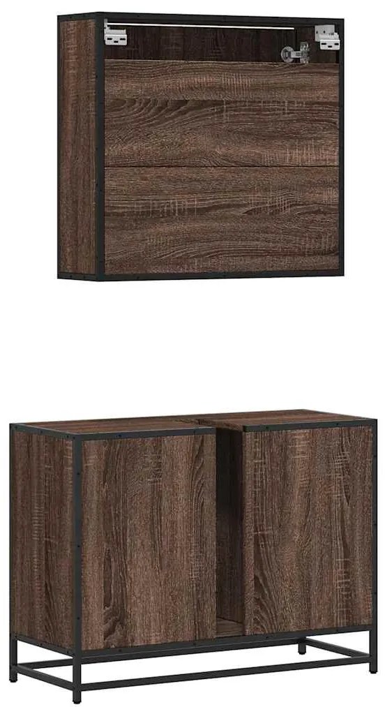 2 pcs conj. móveis WC derivados madeira cor carvalho castanho