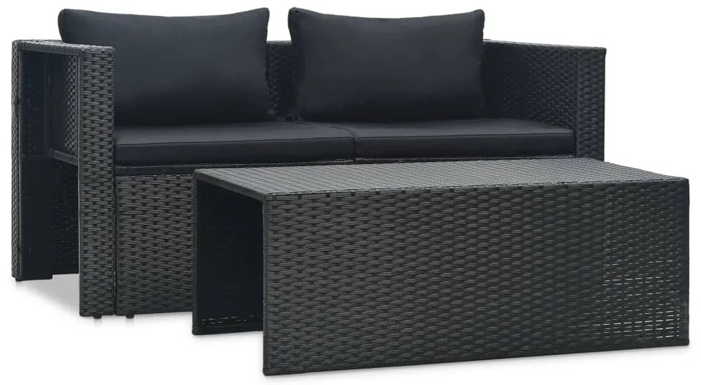 6 pcs conjunto lounge de jardim c/ almofadões vime PE preto