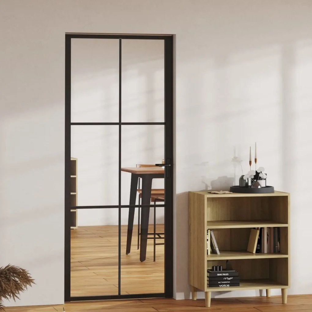 151203 vidaXL Porta de interior em vidro ESG e alumínio 83x201,5 cm preto