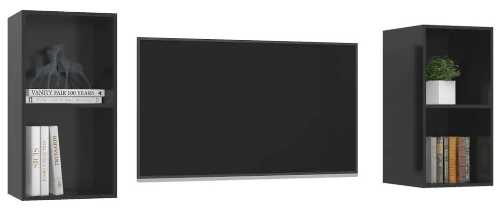 Armários de parede p/ TV 2pcs derivados madeira preto brilhante