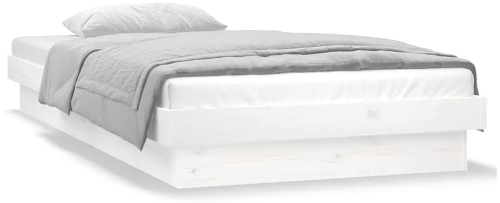 Estrutura cama c/ LED solteiro 75x190 cm madeira maciça branco
