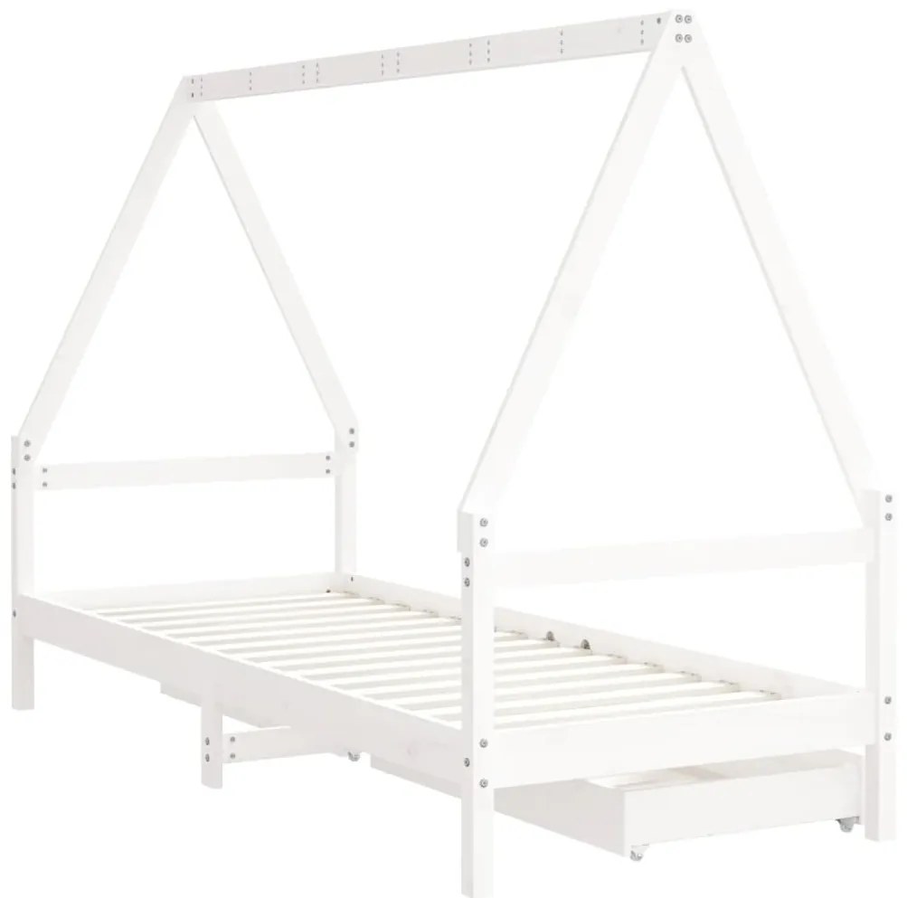 Estrutura cama infantil c/ gavetas 90x190cm pinho maciço branco
