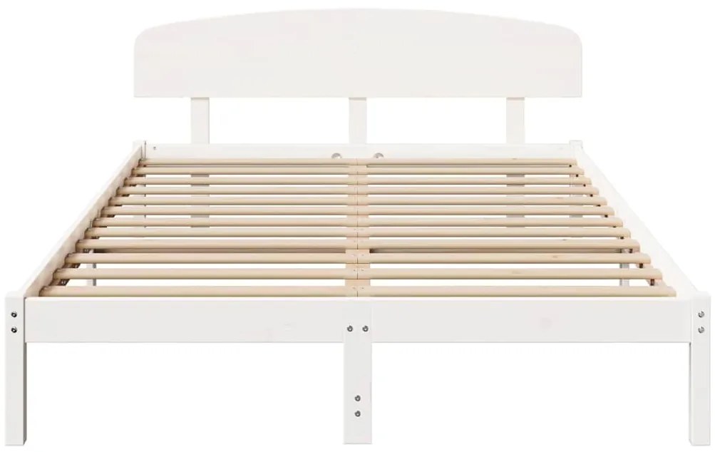 Estrado de Cama com Cabeceira Branco 150x200 cm Madeira Sólida de Pinh