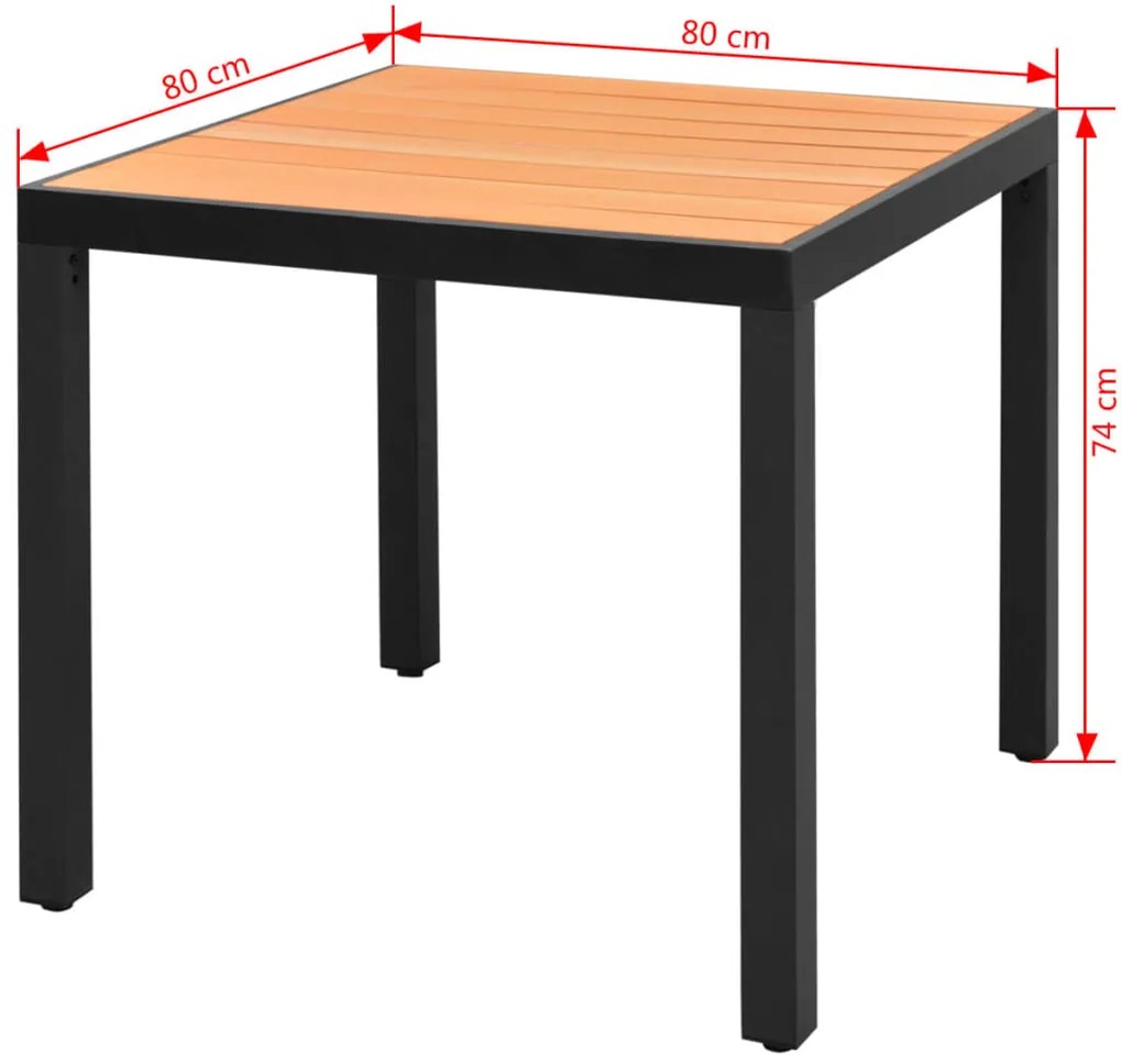 Mesa de jardim em alumínio e WPC 80x80x74 cm castanho