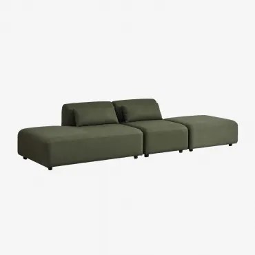 Sofá Modular De 2 Peças Com Chaise Longue À Esquerda E Puff Fogler Tecido Pele De Borrego Verde Sálvia - Sklum