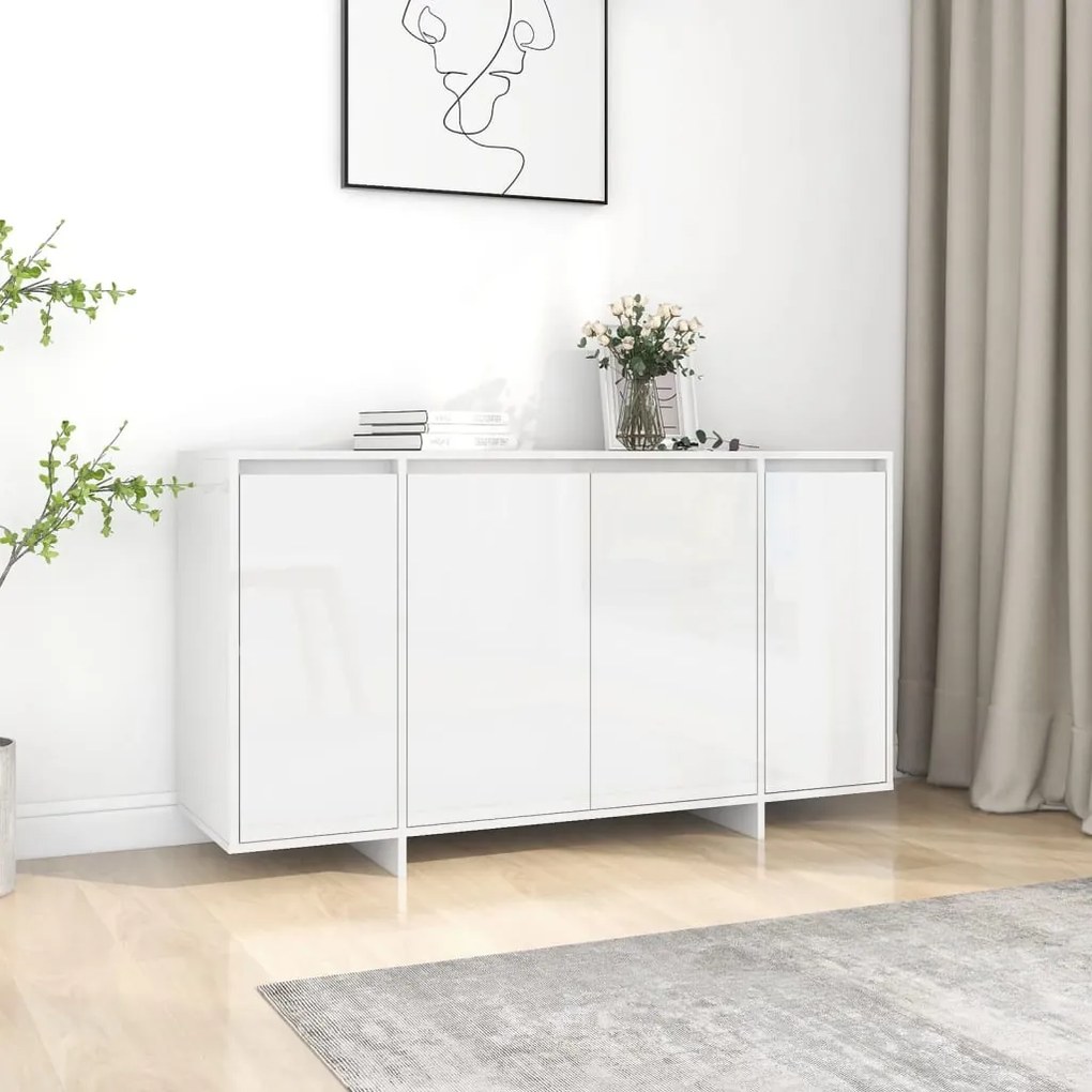 809599 vidaXL Aparador 135x41x75 cm contraplacado branco brilhante