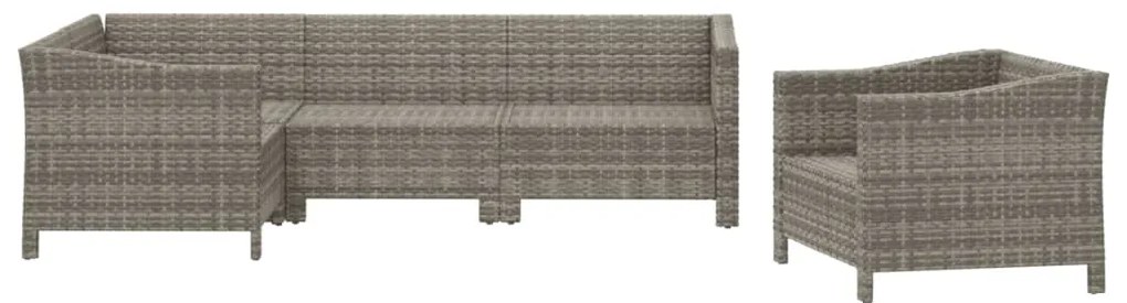 5 pcs conjunto lounge de jardim c/ almofadões vime PE cinzento