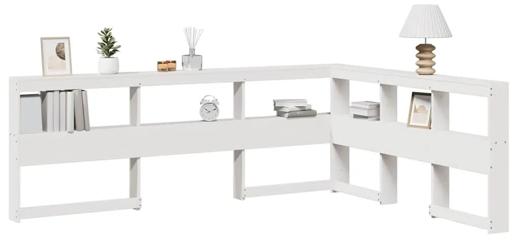 Estante cabeceira forma de L 160 cm madeira pinho maciça branco