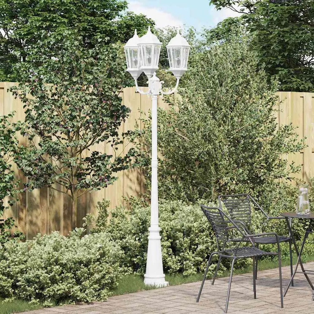 vidaXL Poste de Luz de Jardim 3-Lâmpadas E27 Branco 235 cm Alumínio