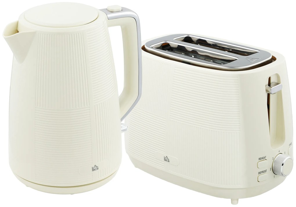Conjunto de Torradeira e Jarro de Água Elétrico de Aço Inoxidável 2200W 1,7L Torradeira de Pão 2 Fatias 3 Funções Creme
