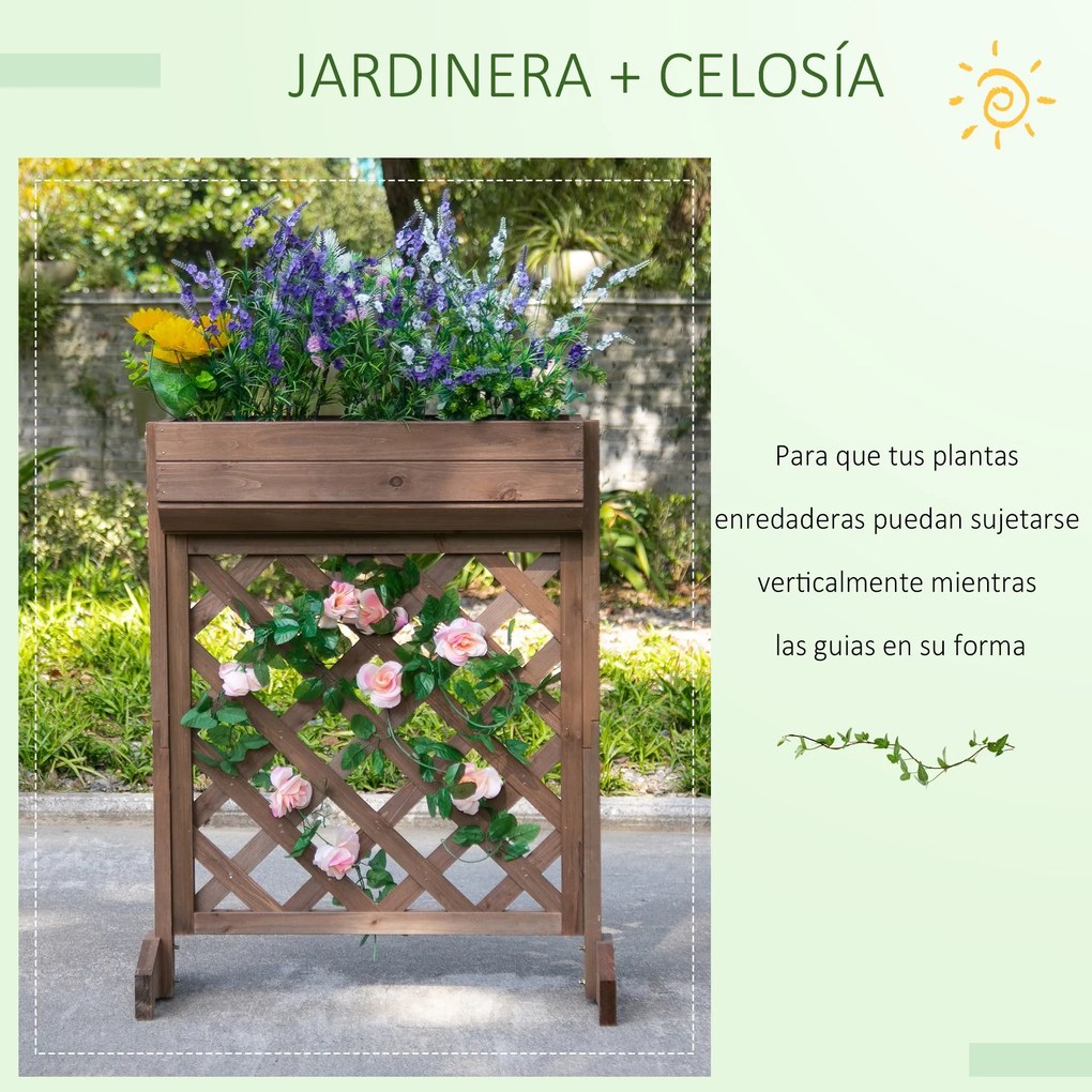 Outsunny Floreira com Treliça de Madeira Maciça Suporte para Flores Pl