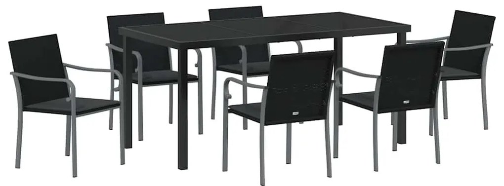 Conjunto de Jantar de Jardim com 7 Peças e Almofadas - Rattan Preto Po