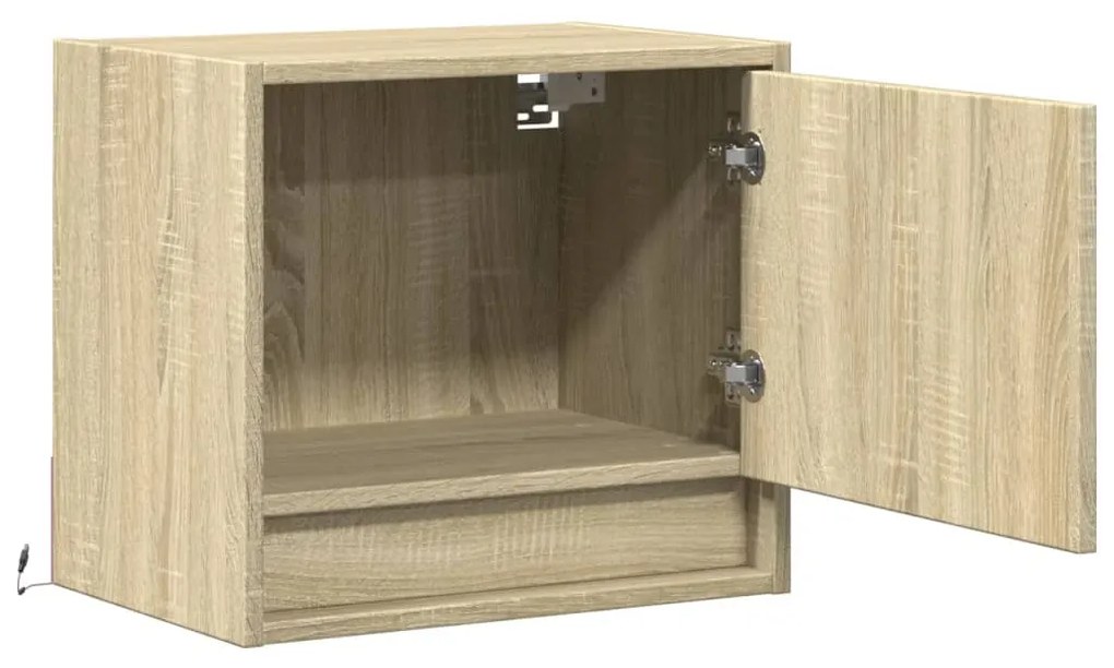 Mesas de cabeceira de parede com luzes LED 2pcs carvalho sonoma