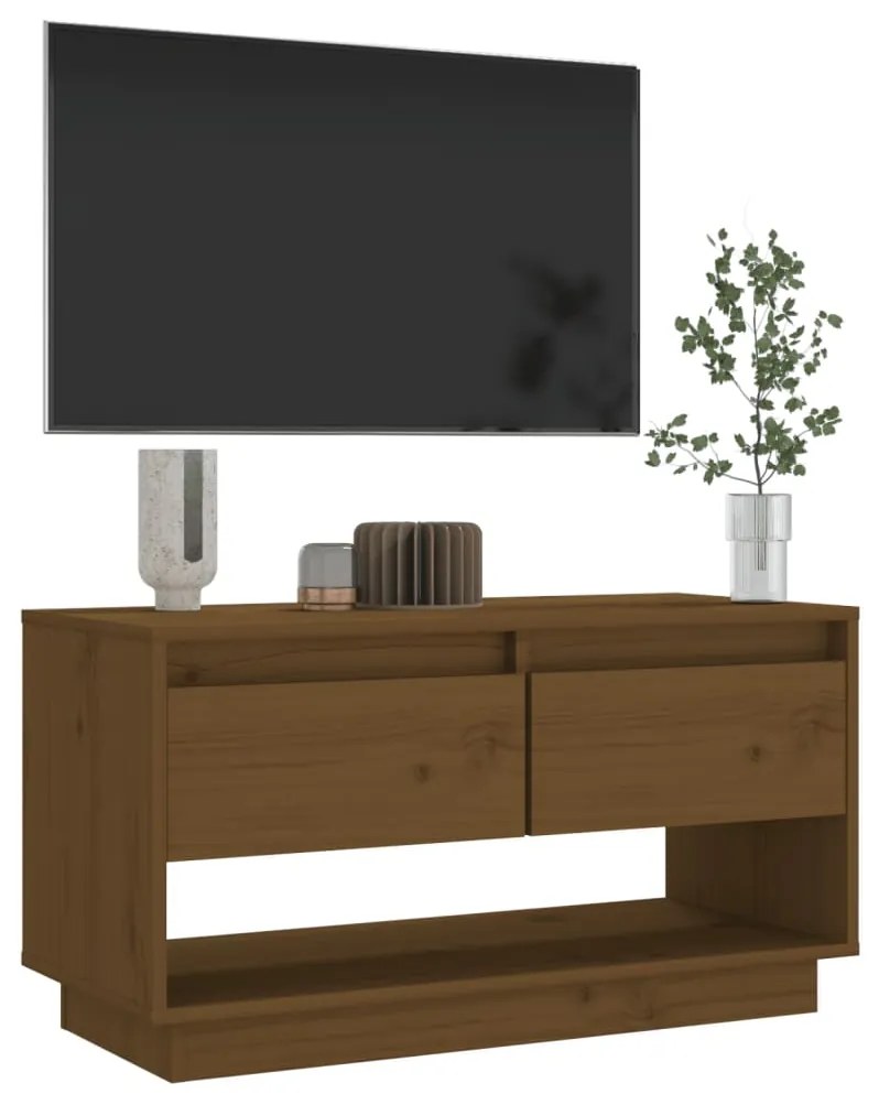 Móvel de TV 74x34x40 cm madeira de pinho maciça castanho mel