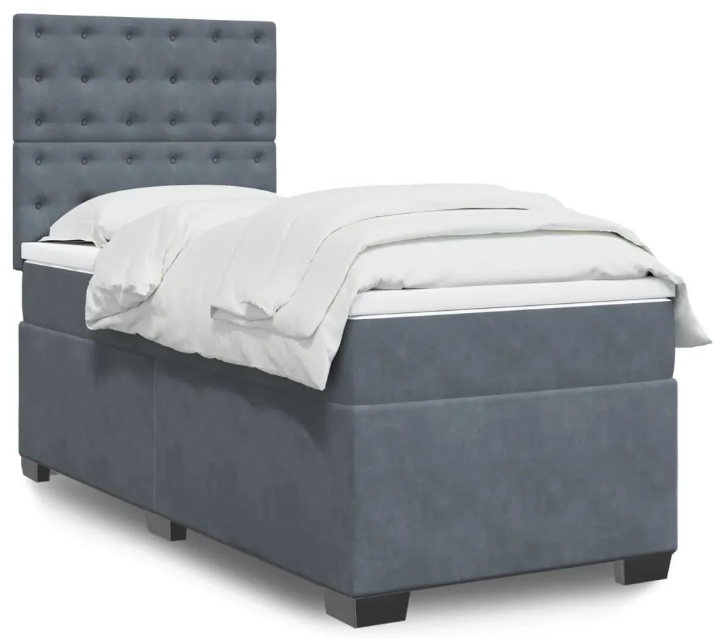 Cama com molas/colchão 80x200 cm veludo cinza-escuro